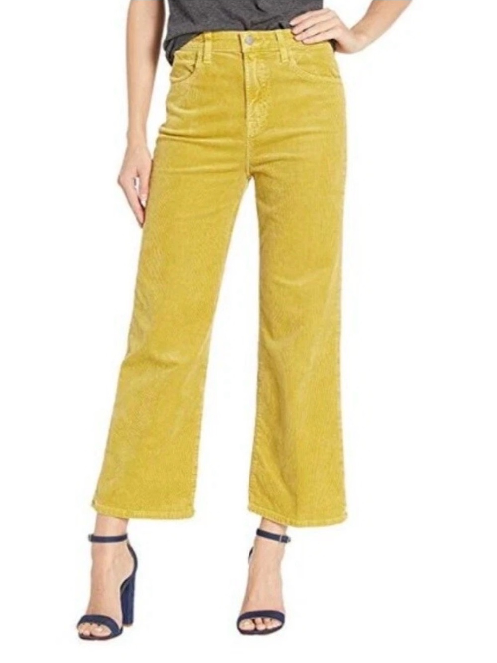 J Brand Joan Crop High Rise Wide Leg Corduroy Jeans Absinthe Yellow Size 27